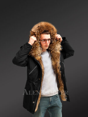 Men’s Finn Raccoon Fur Black Hybrid Parka