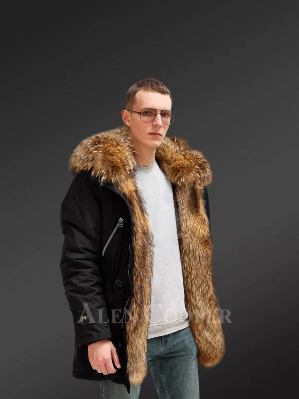 More Careless Yet More Careless You in Men’s Finn Raccoon Fur Black Hybrid Parka Convertibles with Rabbit Liner - Image 2