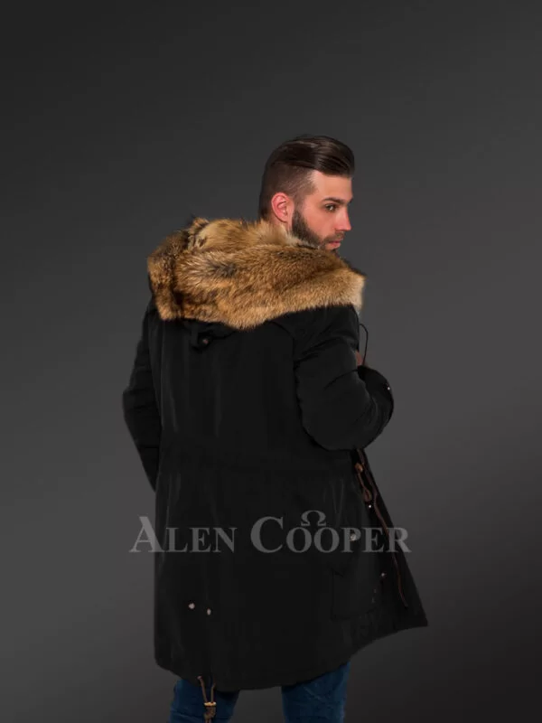 Men’s Golden Island Fox Fur Hybrid Black Parka Convertibles for More Stylish and Elegant You with Rabbit Liner - Image 5