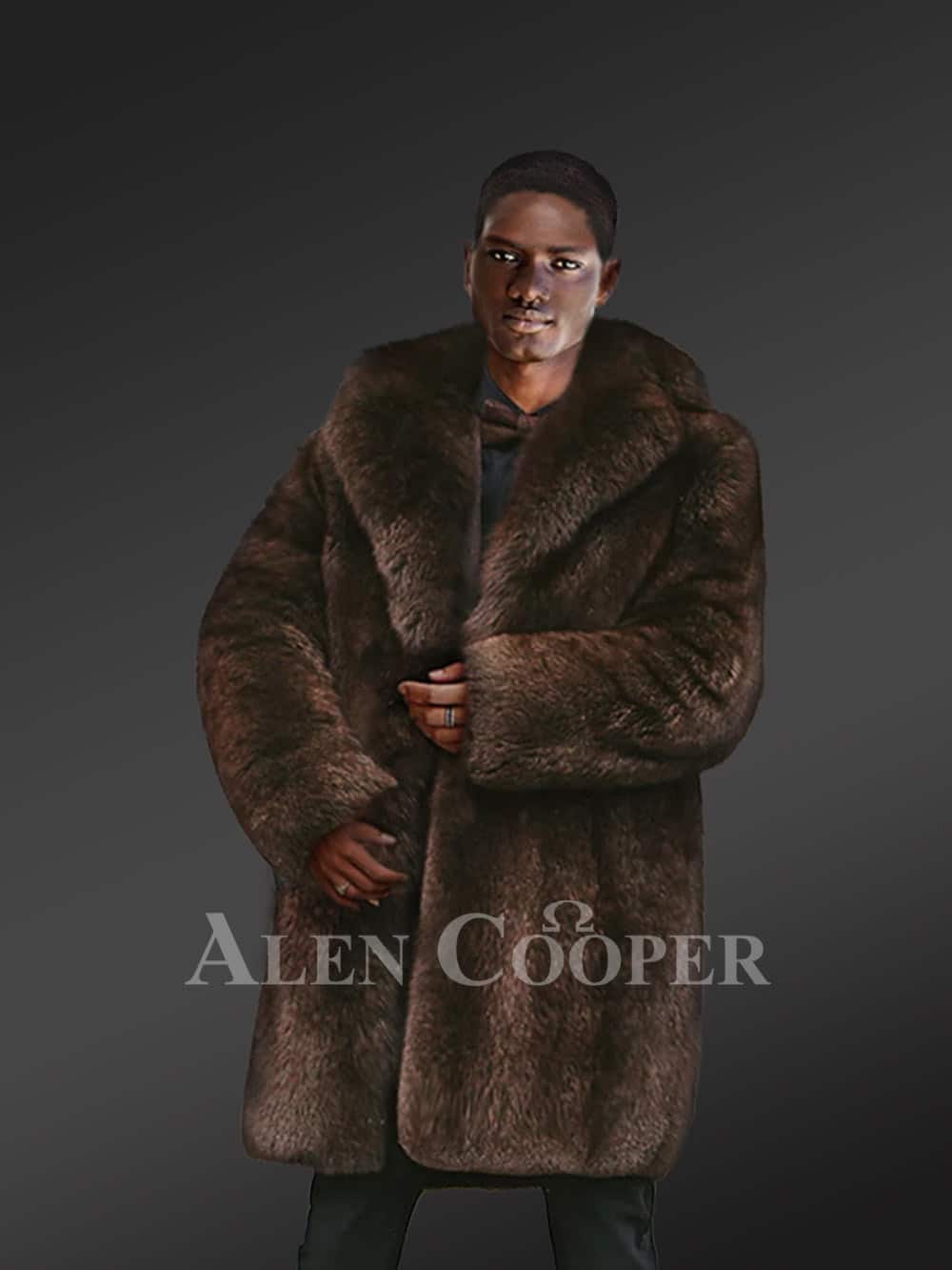 Mens Dark Brown Fox Fur Coat