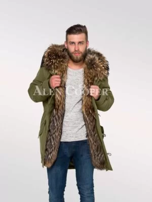 Men’s Hybrid Green Finn Raccoon Fur Parka Convertibles