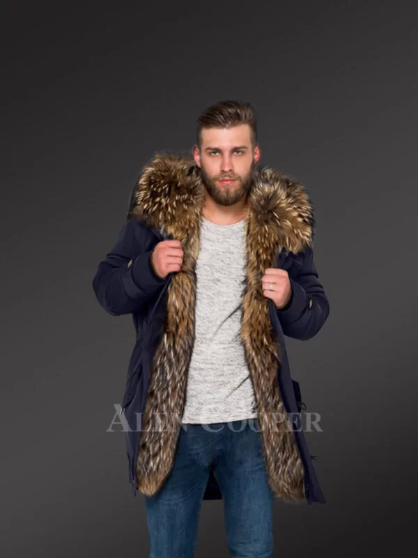 Men’s Hybrid Navy Finn Raccoon Fur Parka