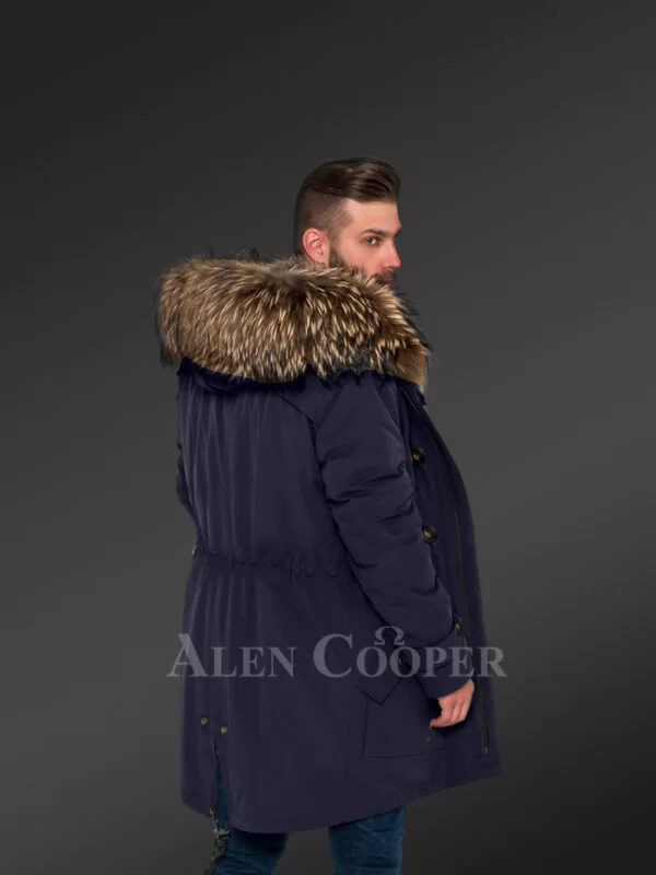 Men’s Hybrid Navy Finn Raccoon Fur Parka Convertibles to Reinvent Charm and Smartness with Rabbit Liner - Image 4