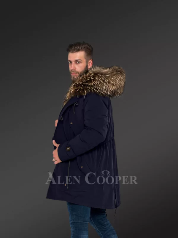 Men’s Hybrid Navy Finn Raccoon Fur Parka Convertibles to Reinvent Charm and Smartness with Rabbit Liner - Image 3