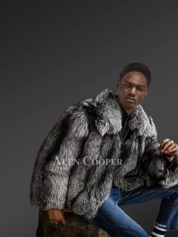 Mens Silver Fox Bomber Jacket for Incredible Warmth & High-Fashion Looks - Image 6