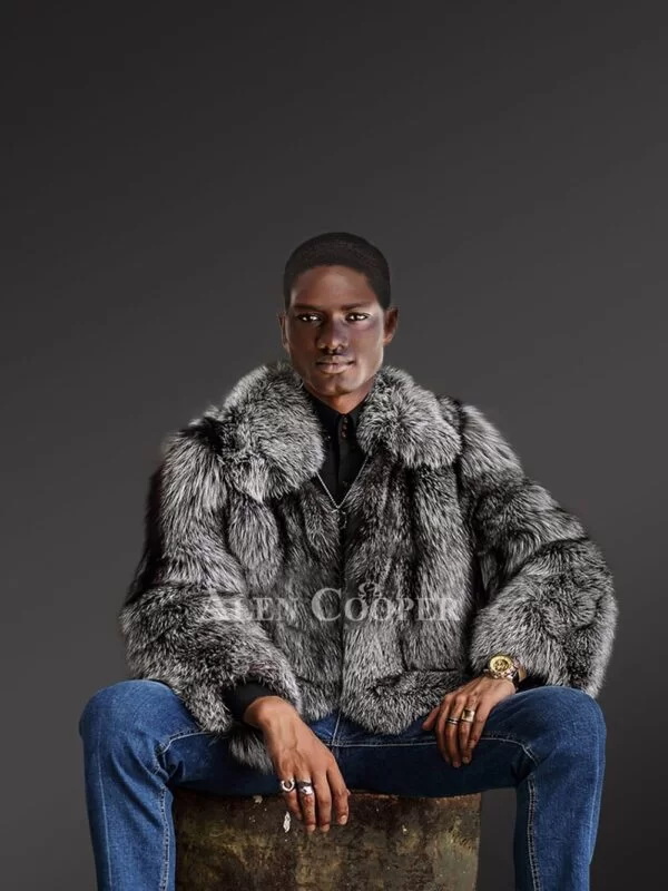 Mens Silver Fox Bomber Jacket for Incredible Warmth & High-Fashion Looks - Image 2