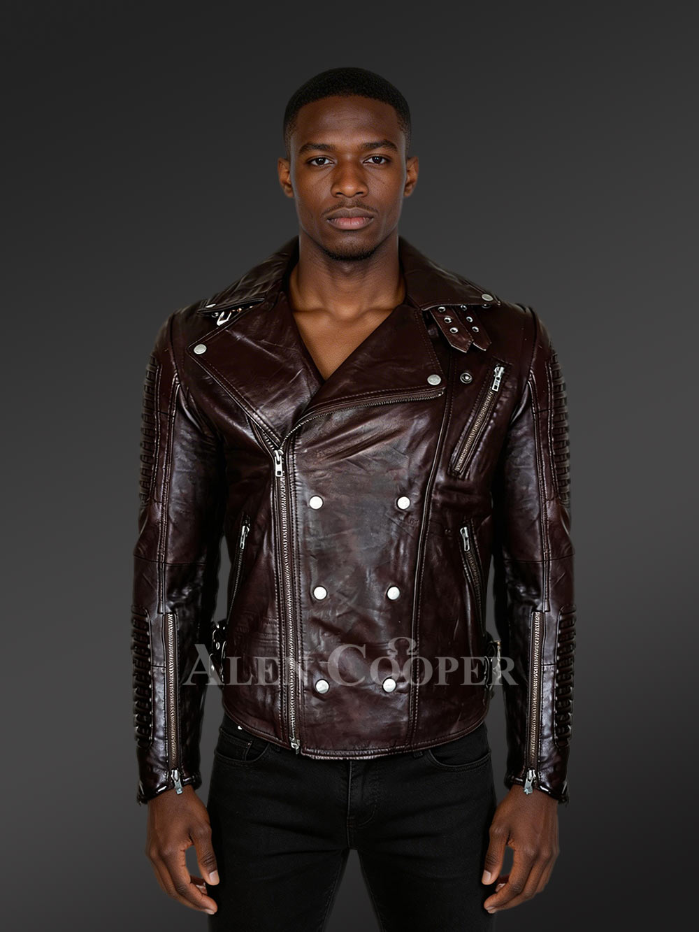 Men’s Italian-Finish Leather Jacket In Coffee With In-Built Belt