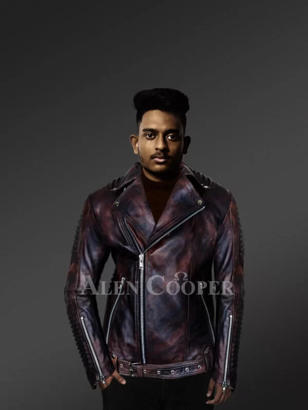 Men’s Italian-Finish Leather Jacket In Coffee With In-Built Belt - Image 2