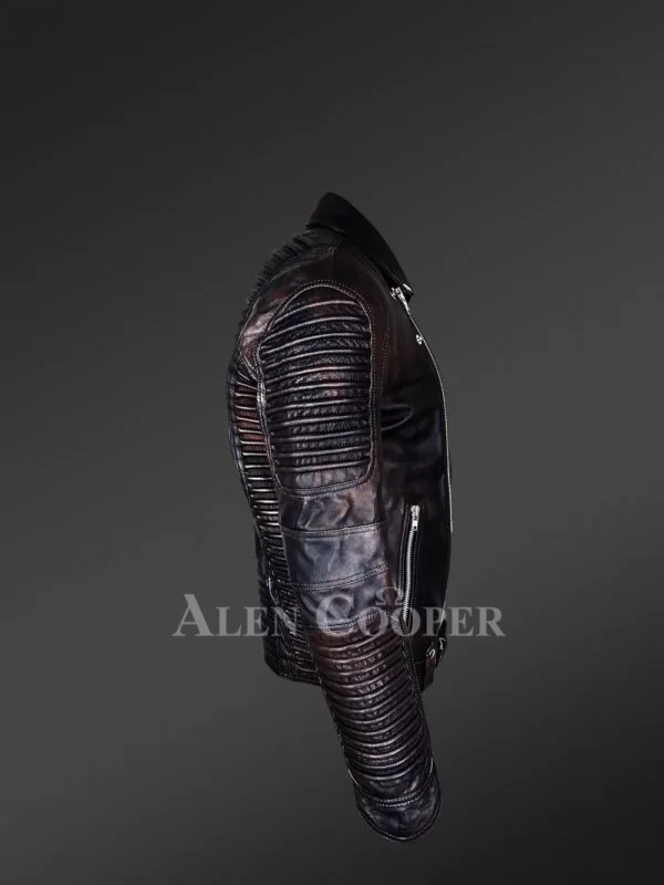 Men’s Italian-Finish Leather Jacket In Coffee With In-Built Belt - Image 5