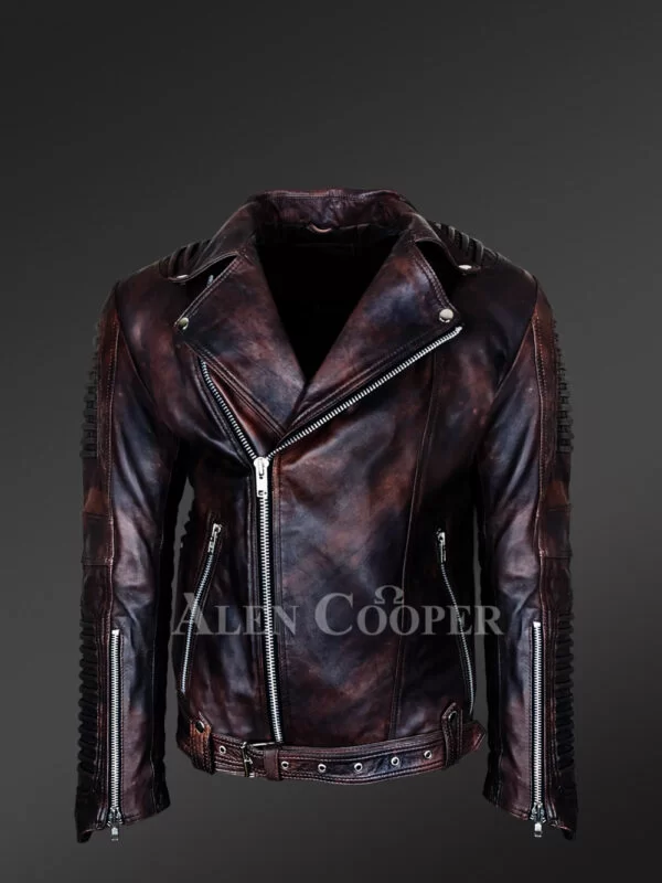 Men’s Italian-Finish Leather Jacket In Coffee With In-Built Belt - Image 3