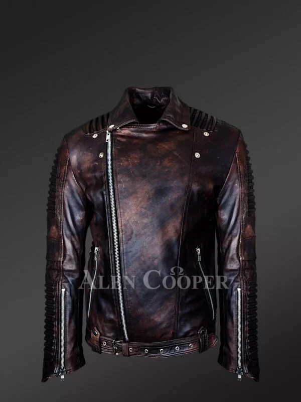 Men’s Italian-Finish Leather Jacket In Coffee With In-Built Belt - Image 4