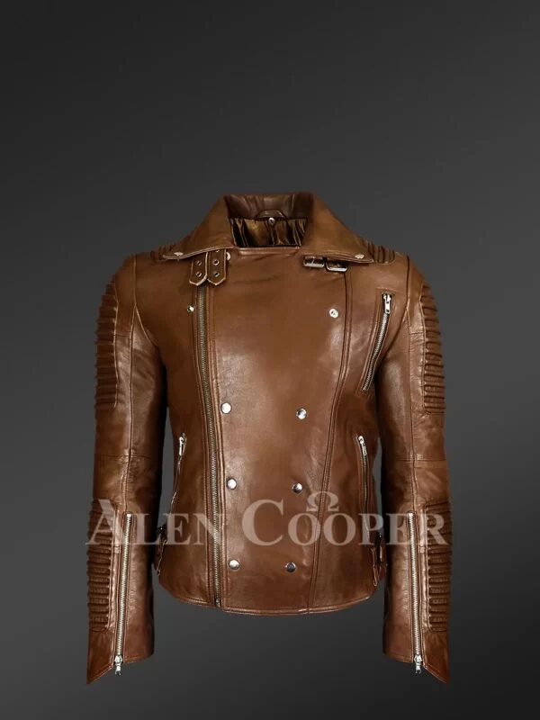 Men’s Italian Leather Moto Biker Jacket - Image 3