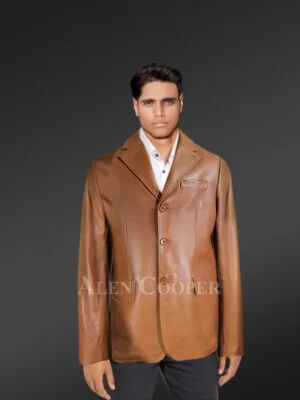 Men's Leather Blazer in Tan