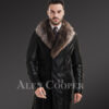 Men’s Long Shearling Coat with Crystal Fox Fur Collar