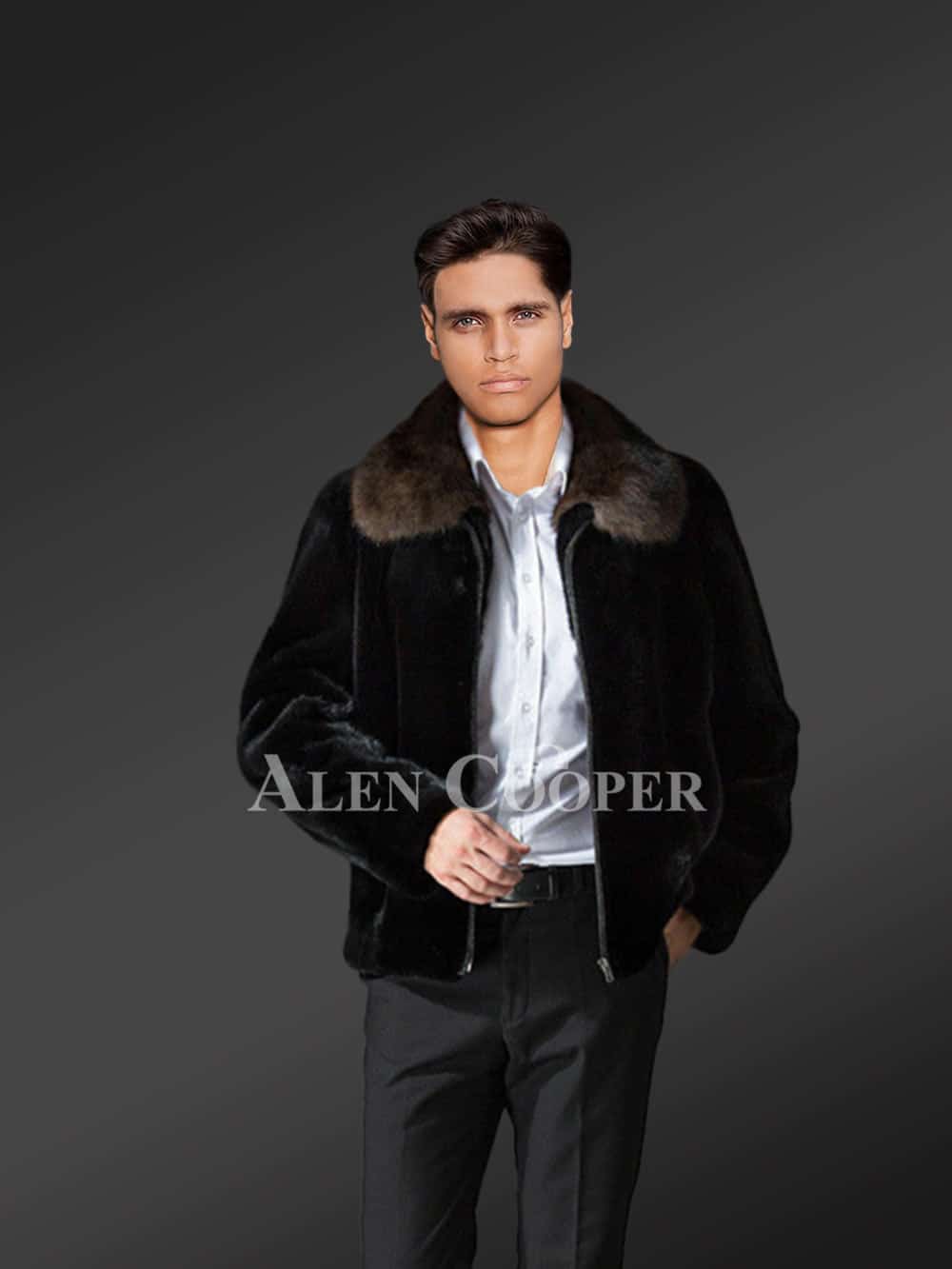 Mens Black Mink Fur Jacket with zipper