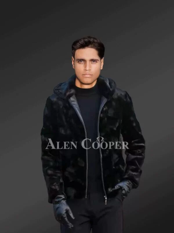 Mink Fur Jacket for Mens with Hood - Image 2