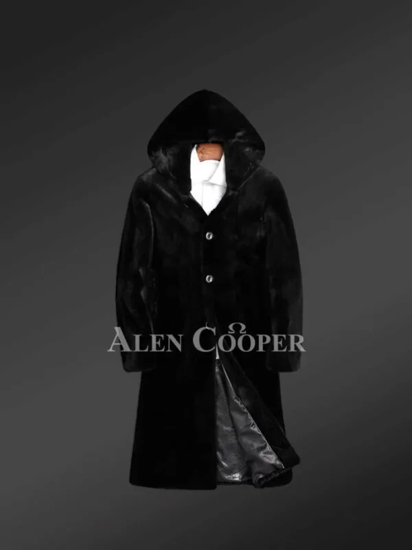 Full Skin Mink Fur Long Coat with Hood - Image 4