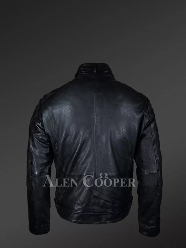 Men's Moto Biker Jacket with 2 Patch Pockets In Front - Image 3