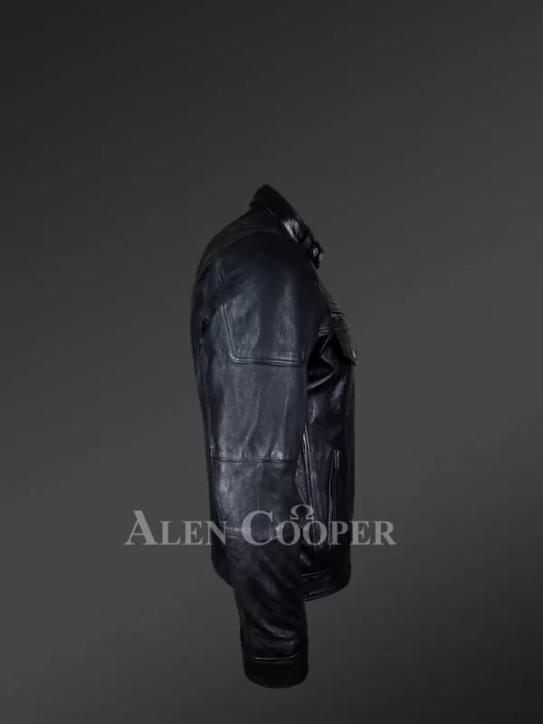 Men's Moto Biker Jacket with 2 Patch Pockets In Front - Image 2