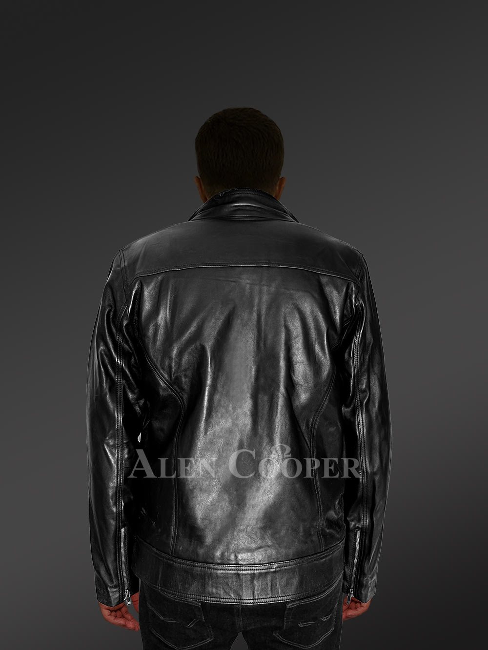 Mens Moto Leather Jacket in Black - Image 7