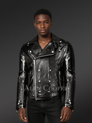 Men's Motorcycle Biker Jacket in Black