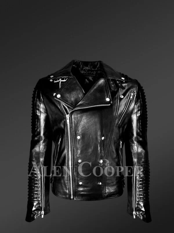 Men's Motorcycle Biker Jacket in Black - Image 2