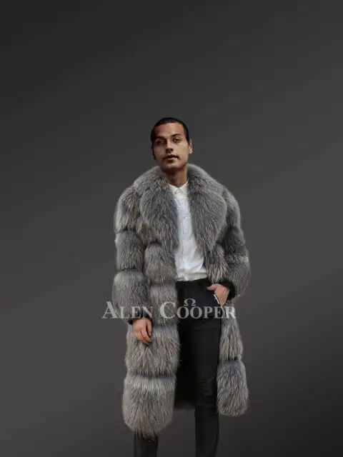 Mens-Raccoon-Fur-Long-Coat-