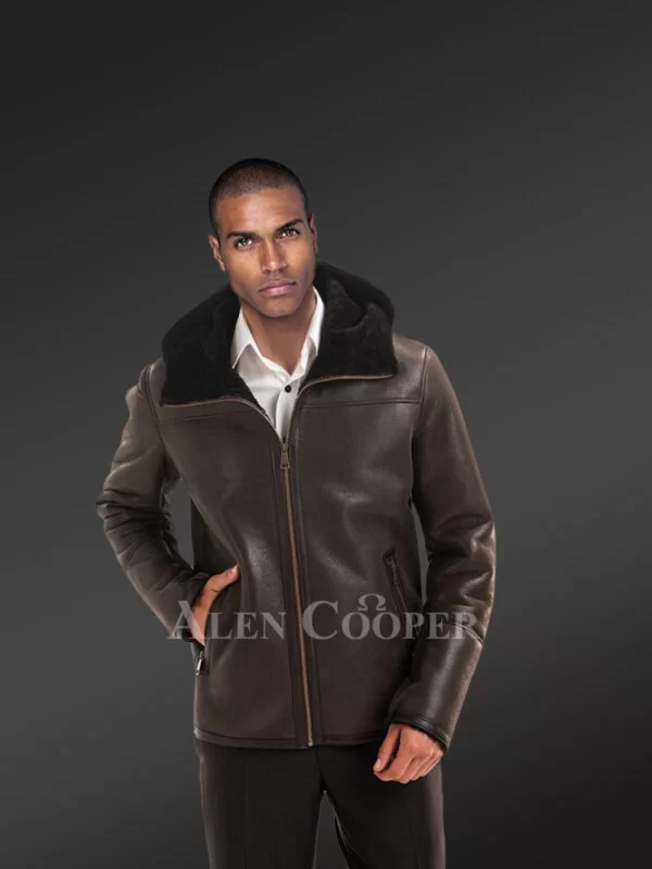 Men’s Real Stylish Shearling Jackets in Coffee