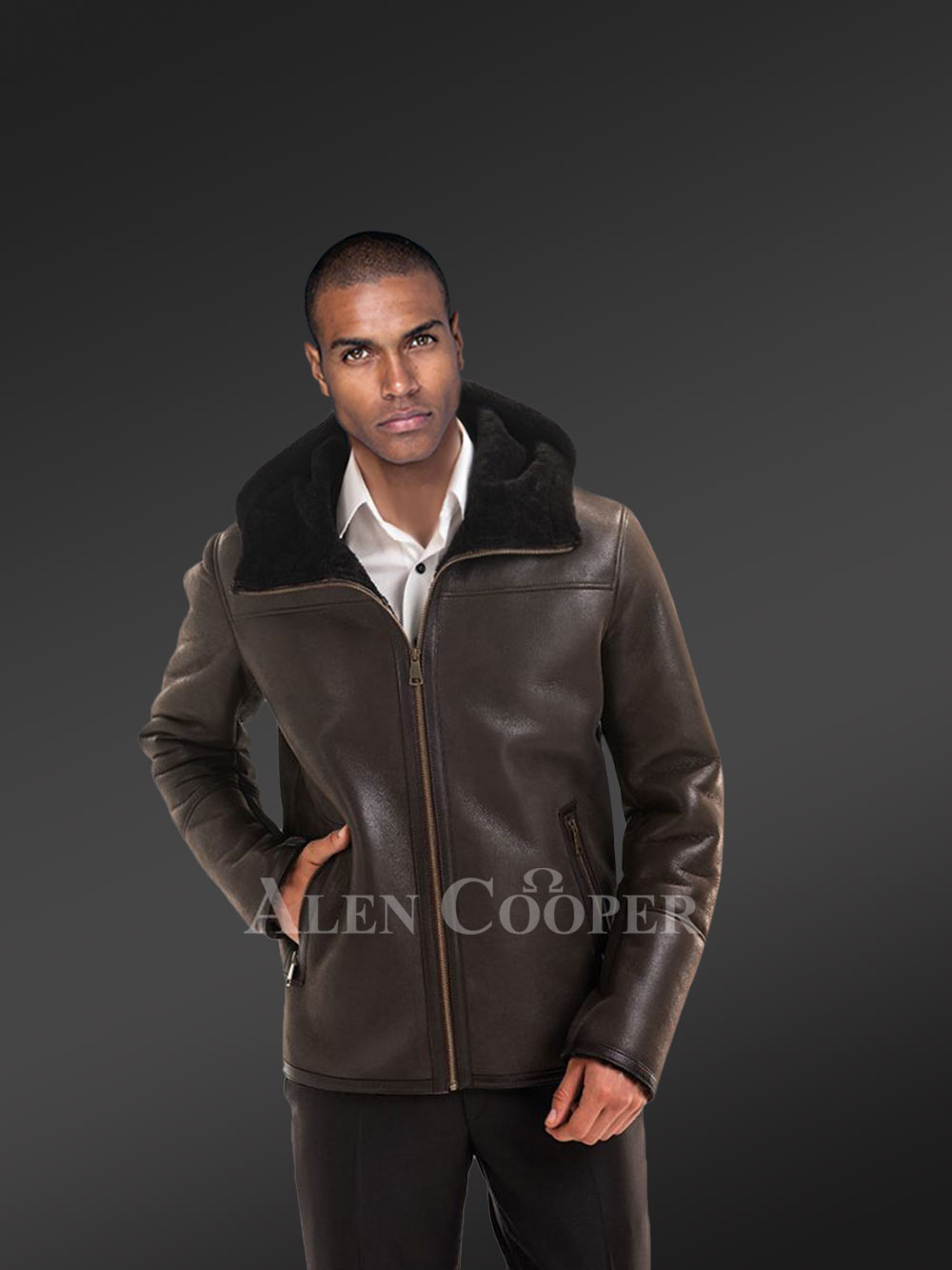 Men’s Real Stylish Shearling Jackets in Coffee