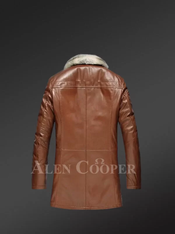 Men’s Stylish Genuine Lambskin Winter Coat in Brown - Image 3
