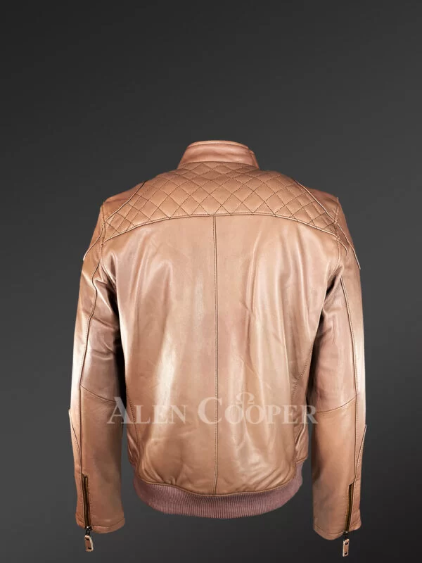 Mens Taupe Bomber Jacket in Lambskin Leather – Look Elegant Always - Image 3