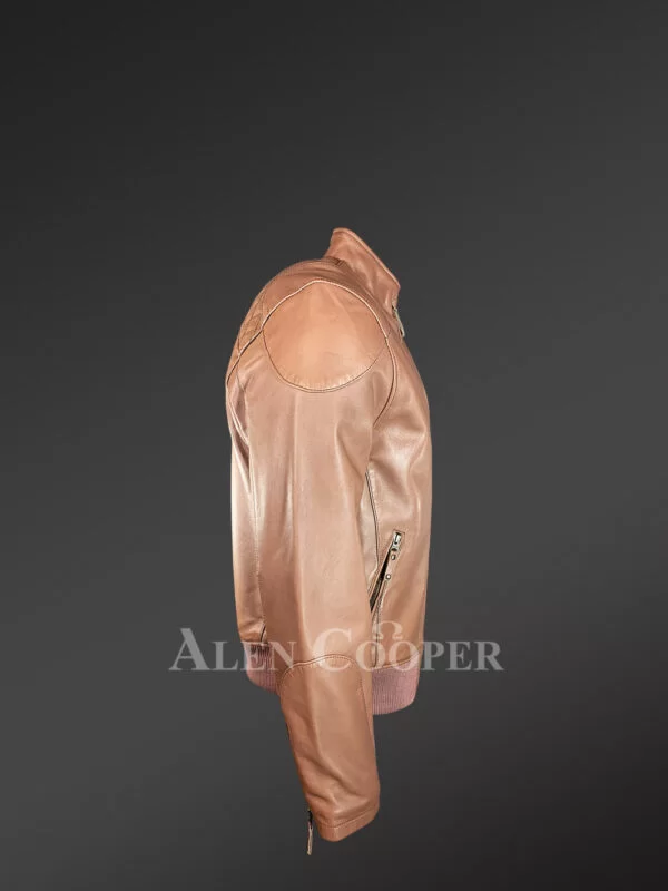 Mens Taupe Bomber Jacket in Lambskin Leather – Look Elegant Always - Image 2
