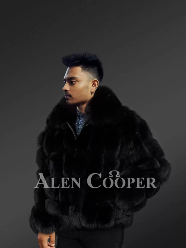 Mens Fox Fur Black Coat To Look Classy and Trendy - Image 3