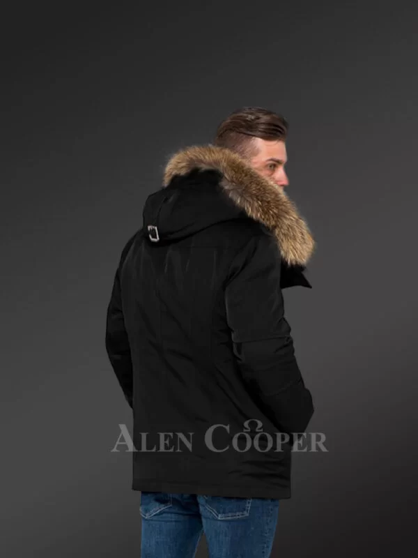 Blazing Fashion Trend with Men’s Hybrid Black Finn Raccoon Fur Parka Convertibles - Image 5