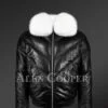 Men’s iconic premium lamb skin black v-bomber jacket with detachable white fur collar new