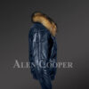 Men’s navy real leather v bomber winter jacket with real raccoon fur collar new model