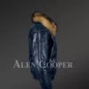 Men’s navy real leather v bomber winter jacket with real raccoon fur collar new model