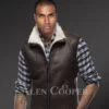 Men’s super warm stylish and solid double face shearling vest in brown new