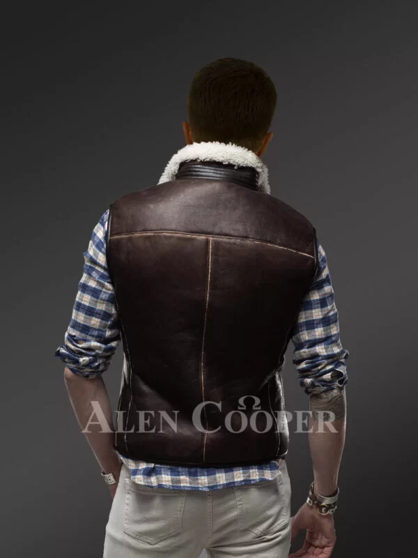 Men’s Super Warm Stylish And Solid Double Face Shearling Vest in Brown - Image 4