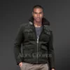 Military Green Authentic Shearling Jacket with Four Pockets