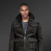 Military Green Authentic Shearling Jacket with Four Pockets view