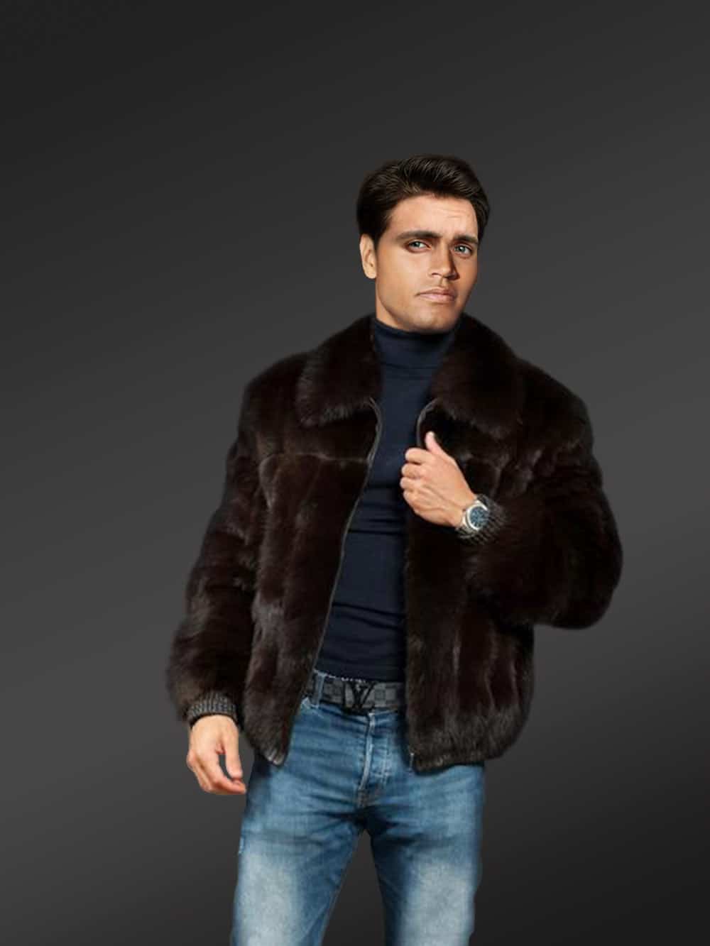 Black Mink Fur Bomber Jacket