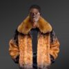 Mink Fur Bomber Jacket with Hood for Men new