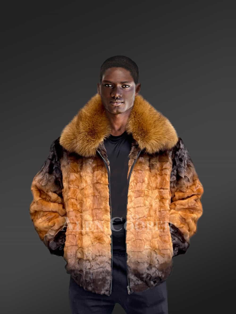 Mens Mink Fur Jacket - Golden Mink Bomber Style