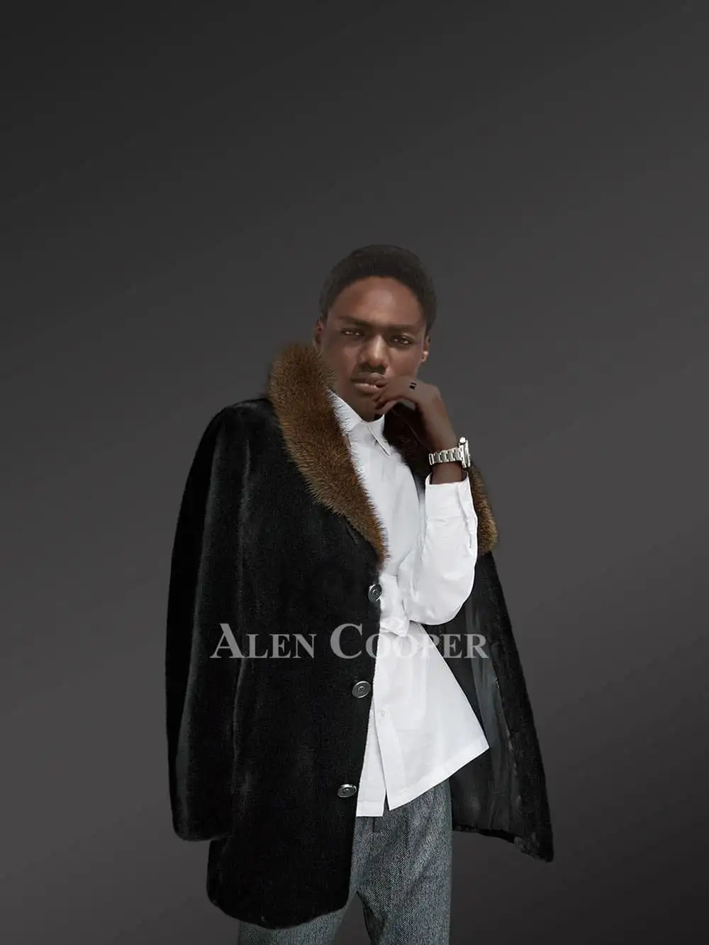 Full Skin Mink Fur Coat for Men with Striking Collar and Lapel - Image 4