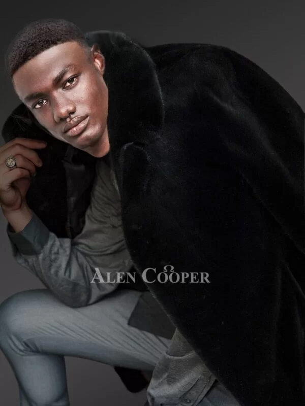 Full Skin Mink Fur Coat For Men with Stylish Buttons and Collar - Image 5