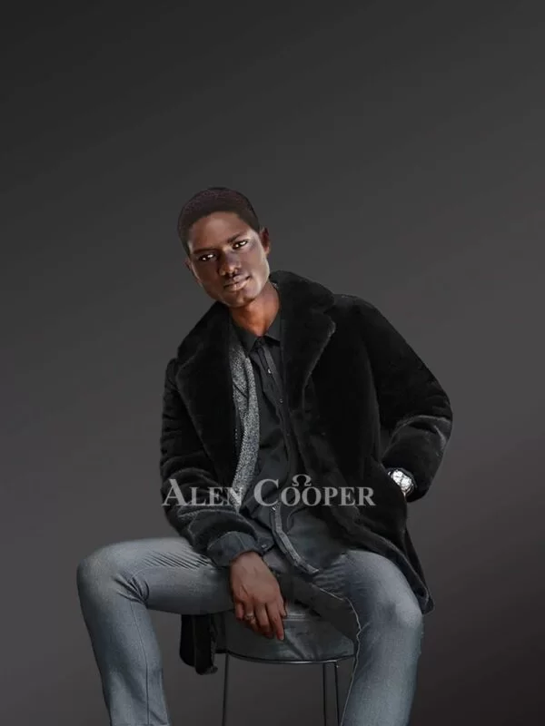 Full Skin Mink Fur Coat For Men with Stylish Buttons and Collar - Image 3