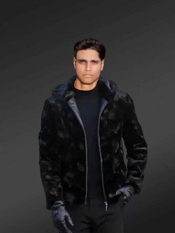 Mink Fur Jacket for Mens with Hood - Image 6