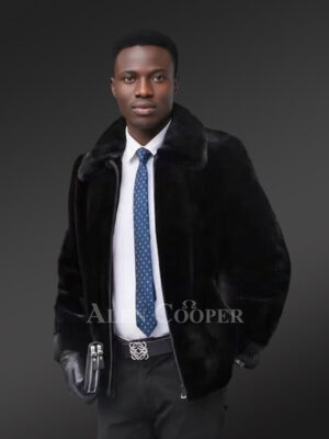 Mink Fur Jacket Men with Zip-Up Front