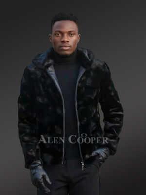 Mink Fur Jacket for Mens with Hood